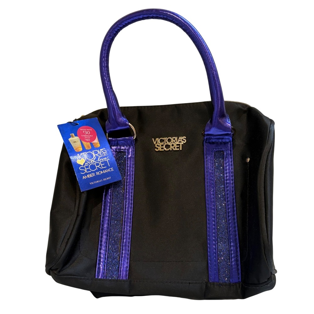 Victoria's Secret Handbag Womens Small Black Purple Glitter Amber Romance NEW
